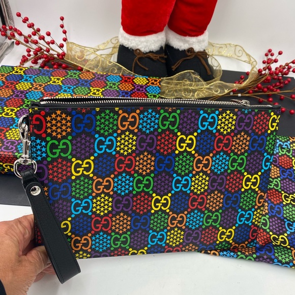 Gucci supreme Psychedelic print GG canvas coated zip pouch made in Italy - Picture 13 of 13